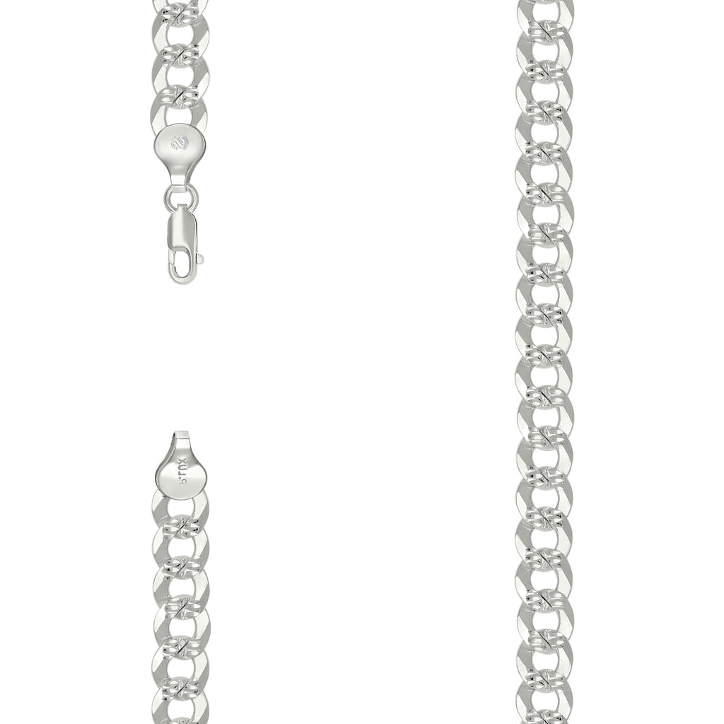 925 Silver Solid Pave Super Flat Cuban Chain Silver 7.8mm-24