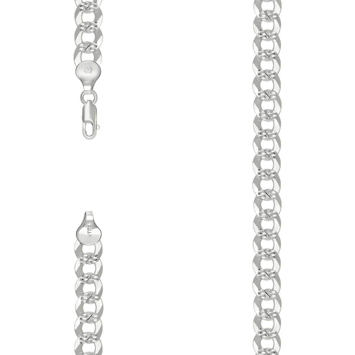 925 Silver Solid Pave Super Flat Cuban Chain Silver 7.8mm-20