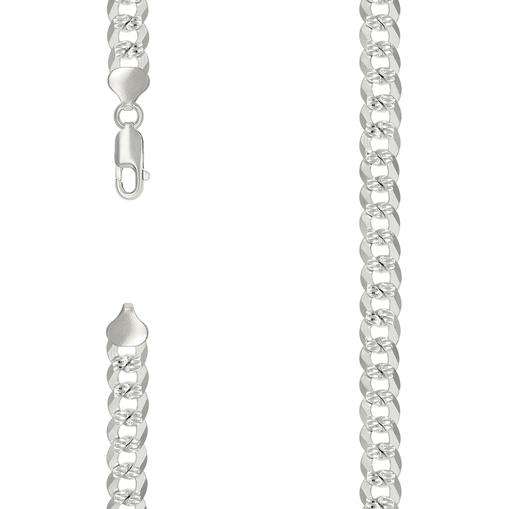 925 Silver Solid Pave Super Flat Cuban Chain Silver 8.6mm-26