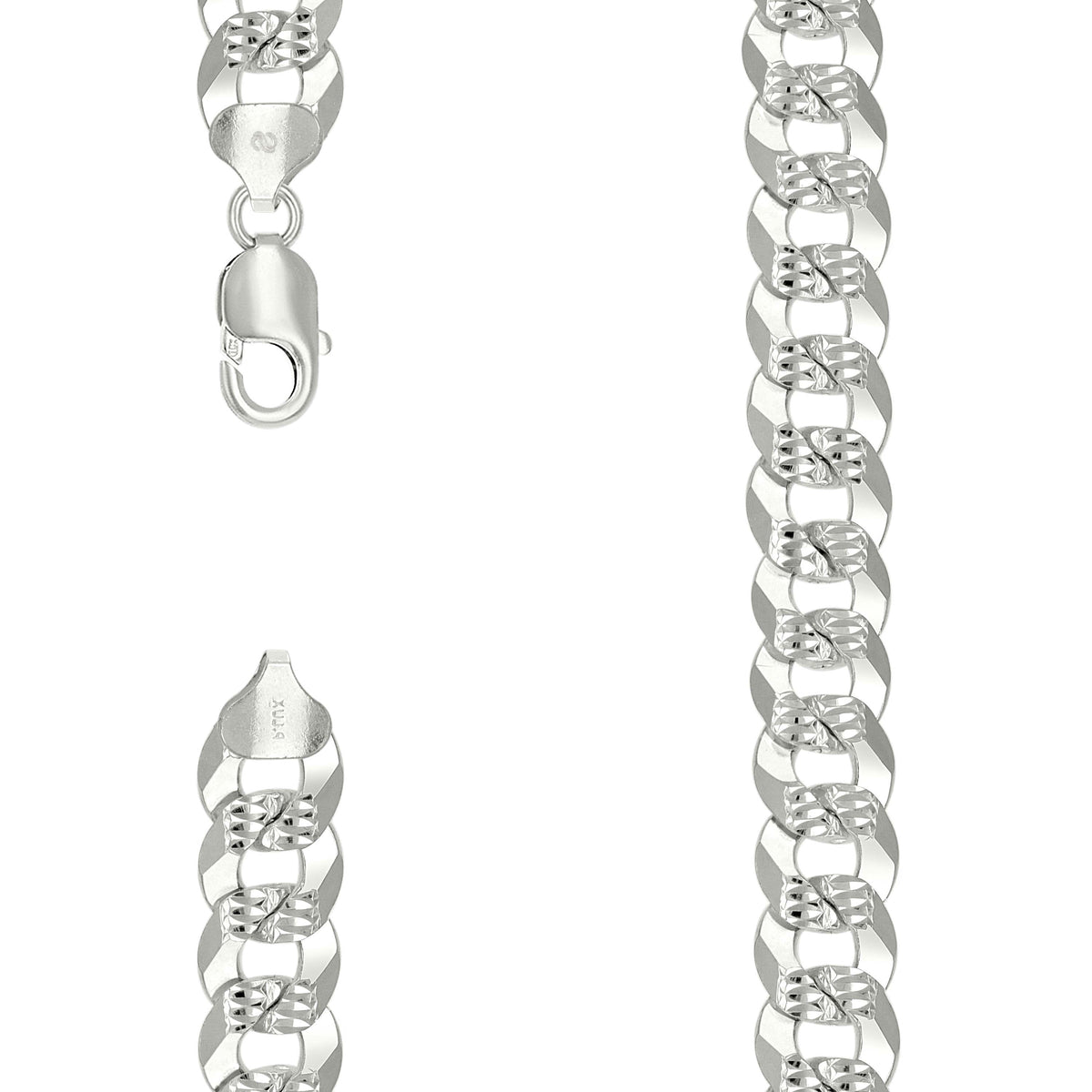 925 Silver Solid Pave Super Flat Cuban Chain Silver 10.8mm-24