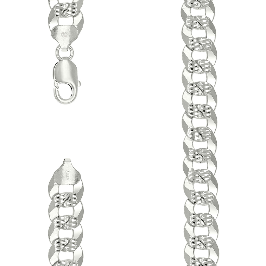 925 Silver Solid Pave Super Flat Cuban Chain Silver 10.8mm-26
