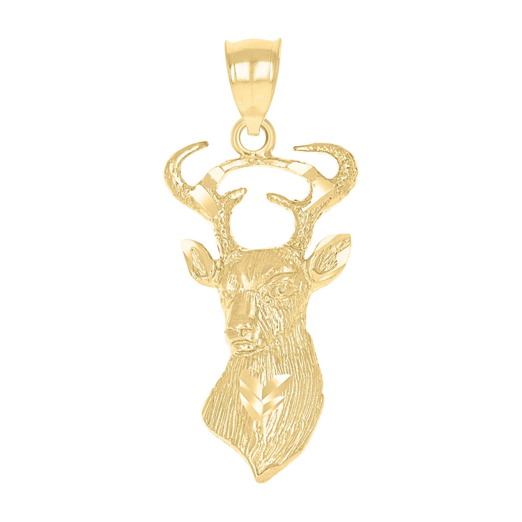 10K Yellow Gold Womens Diamond-Cut Deer Animal Charm Pendant