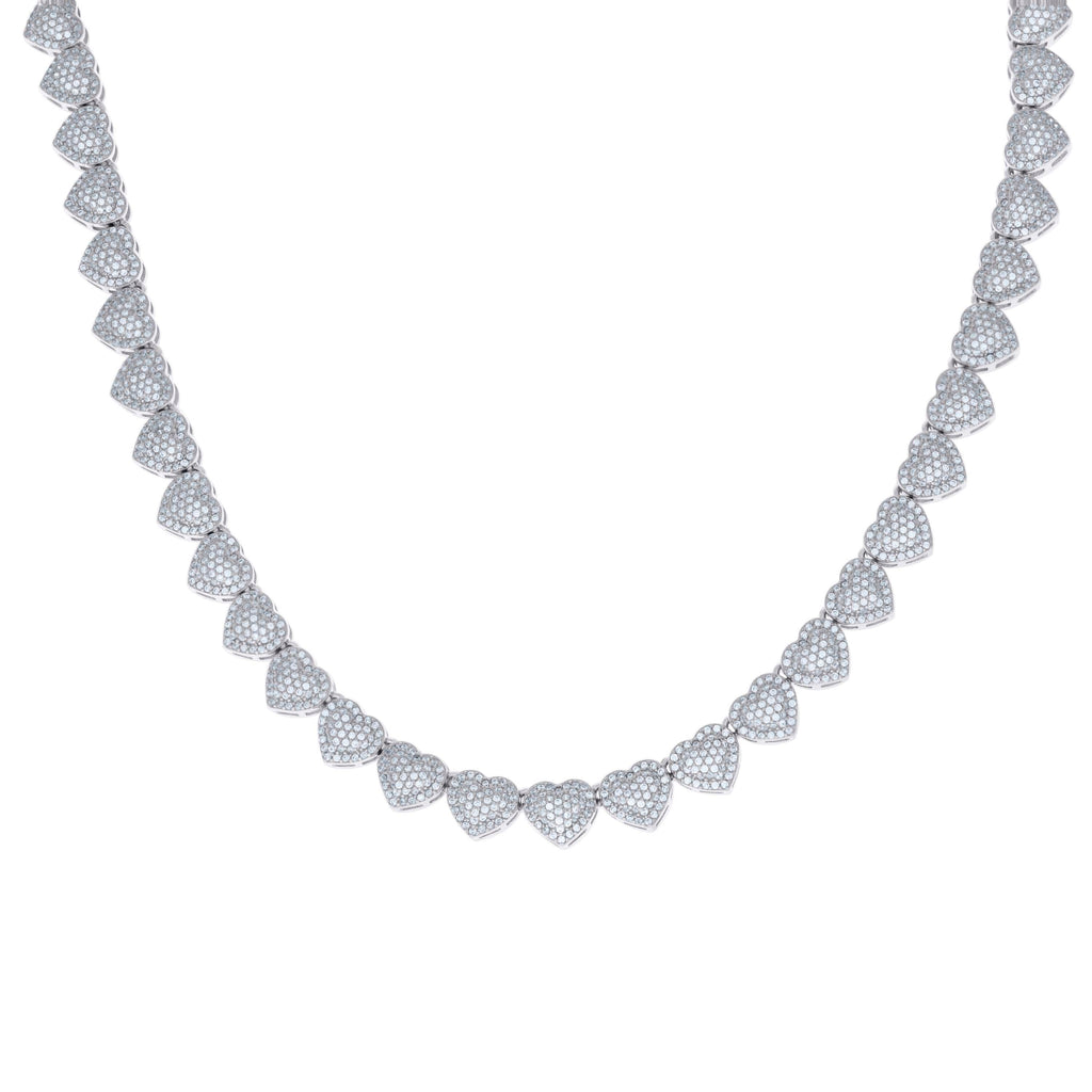 925 Sterling Silver 9.95ct Moissanite Heart Tennis Necklace 8mm Size 18 Inches