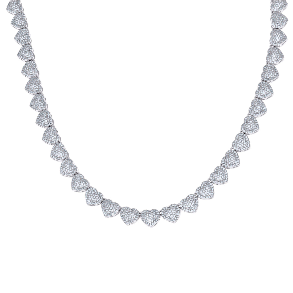 925 Sterling Silver 9.95ct Moissanite Heart Tennis Necklace 8mm Size 18 Inches
