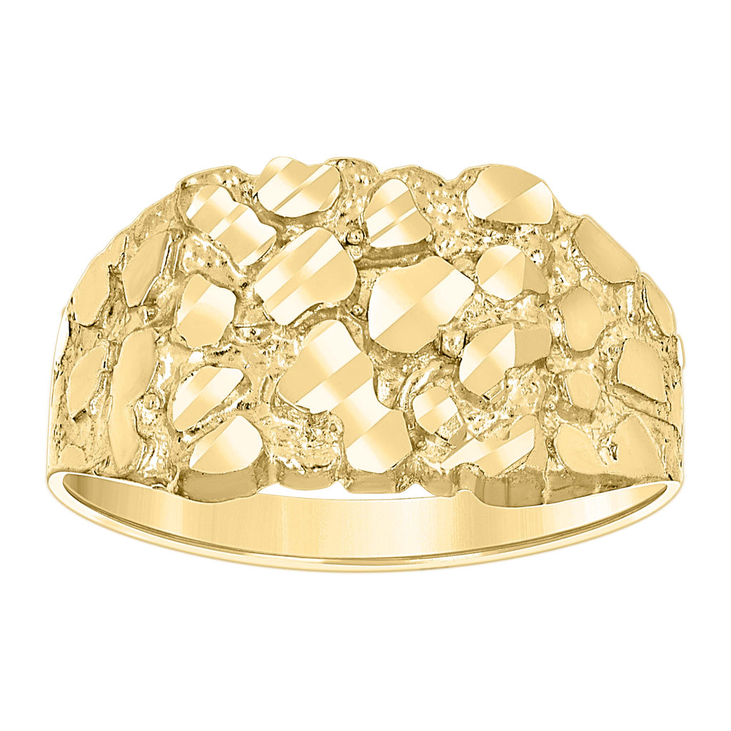 10K Yellow Gold Unisex Diamond-cut Nugget Fashion Ring S10