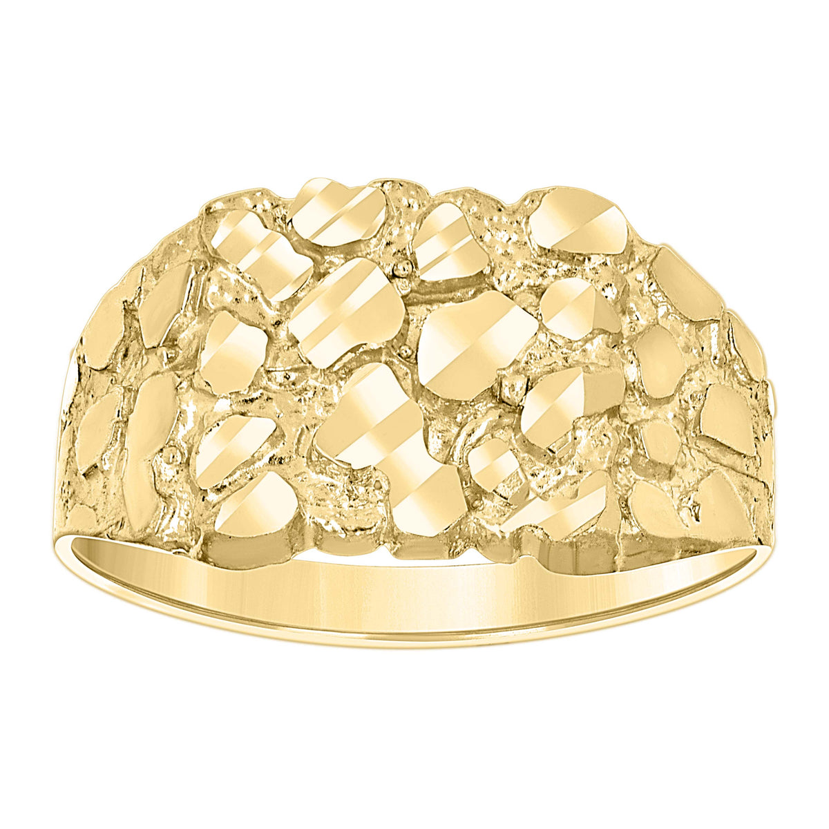10K Yellow Gold Unisex Diamond-cut Nugget Fashion Ring S10