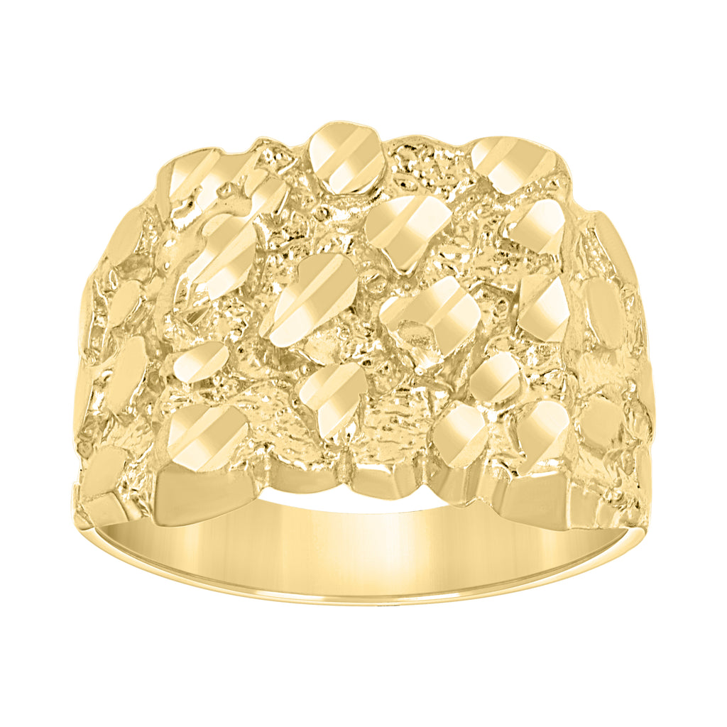 10K Yellow Gold Unisex Diamond-cut Nugget Fashion Ring S6