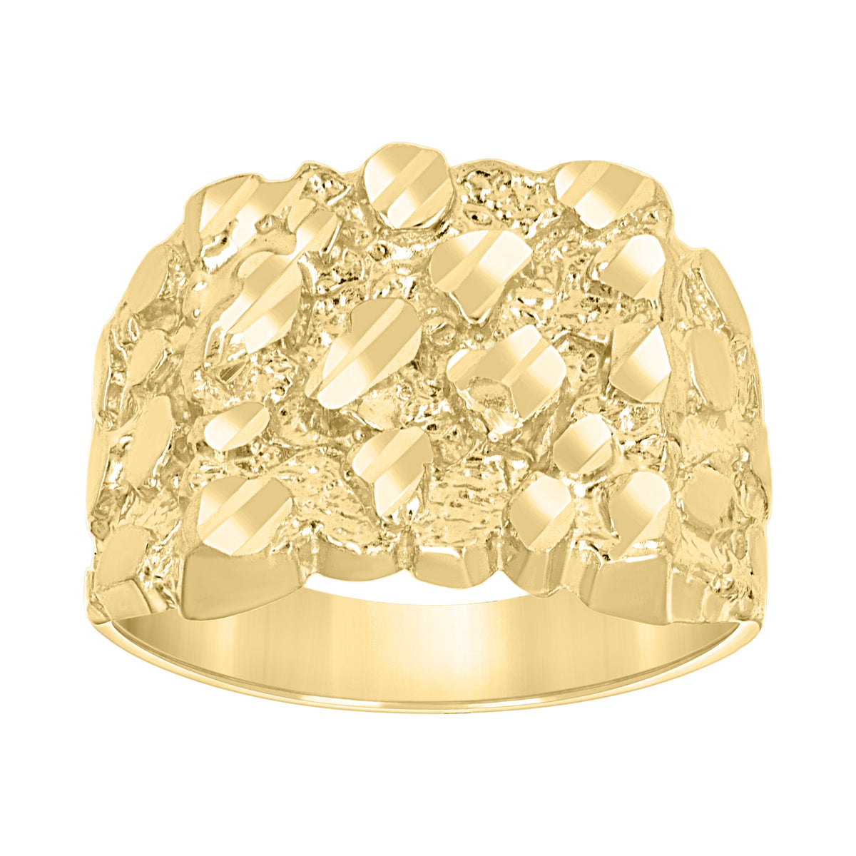 10K Yellow Gold Unisex Diamond-cut Nugget Fashion Ring S6