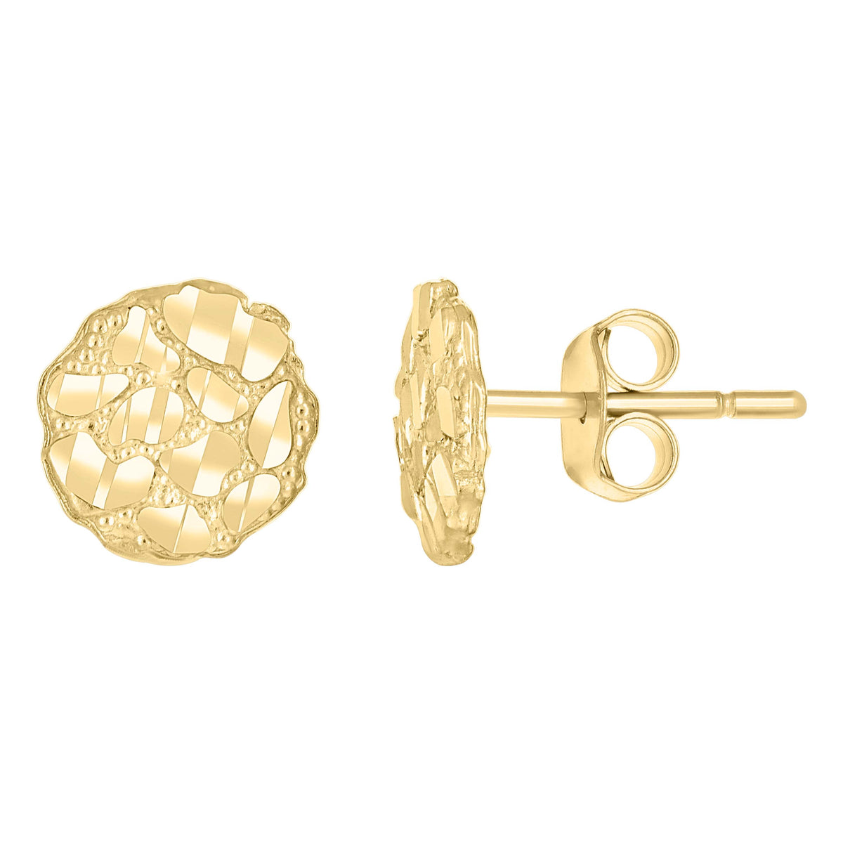 10K Yellow Gold Unisex Round Nugget Stud Earrings