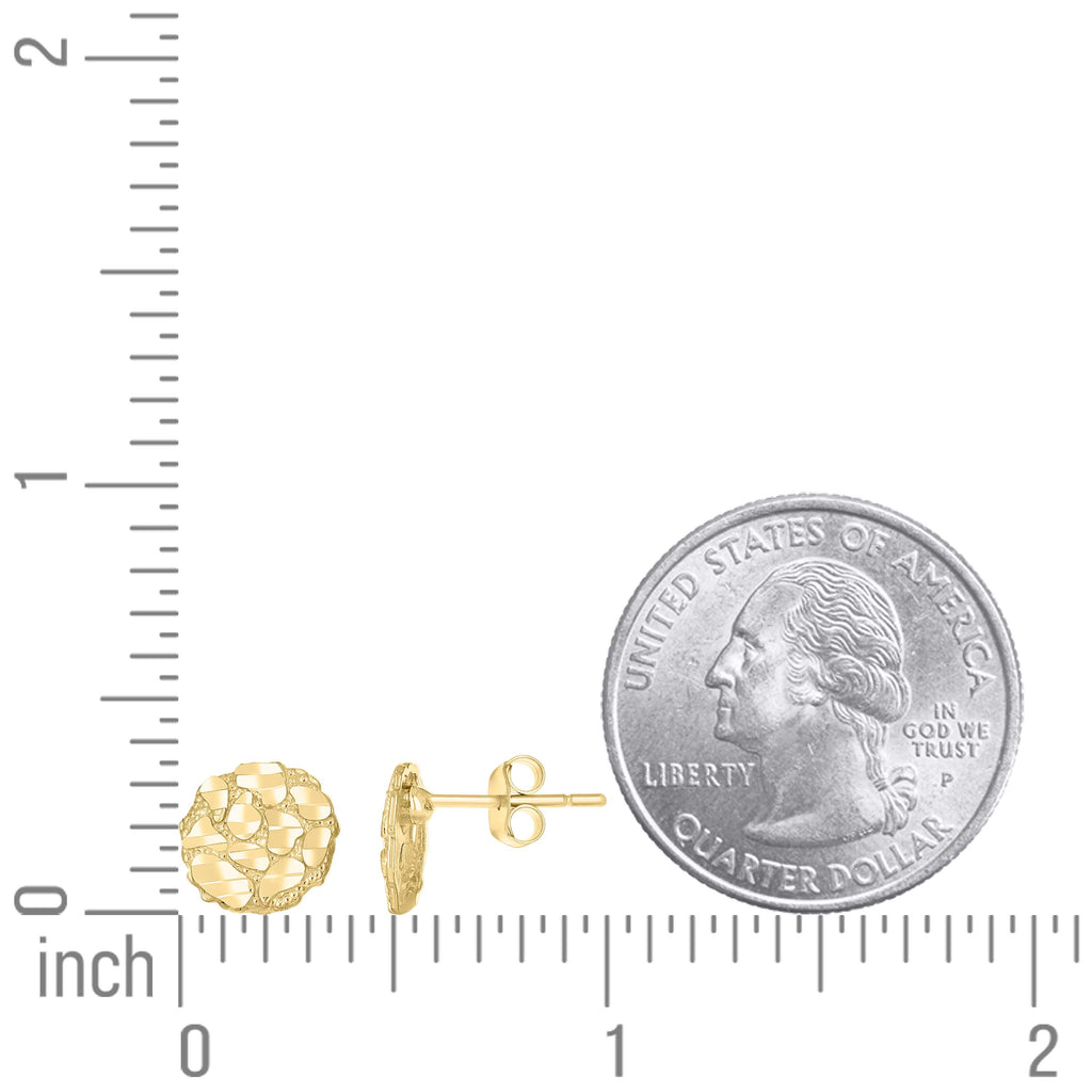 10K Yellow Gold Unisex Round Nugget Stud Earrings