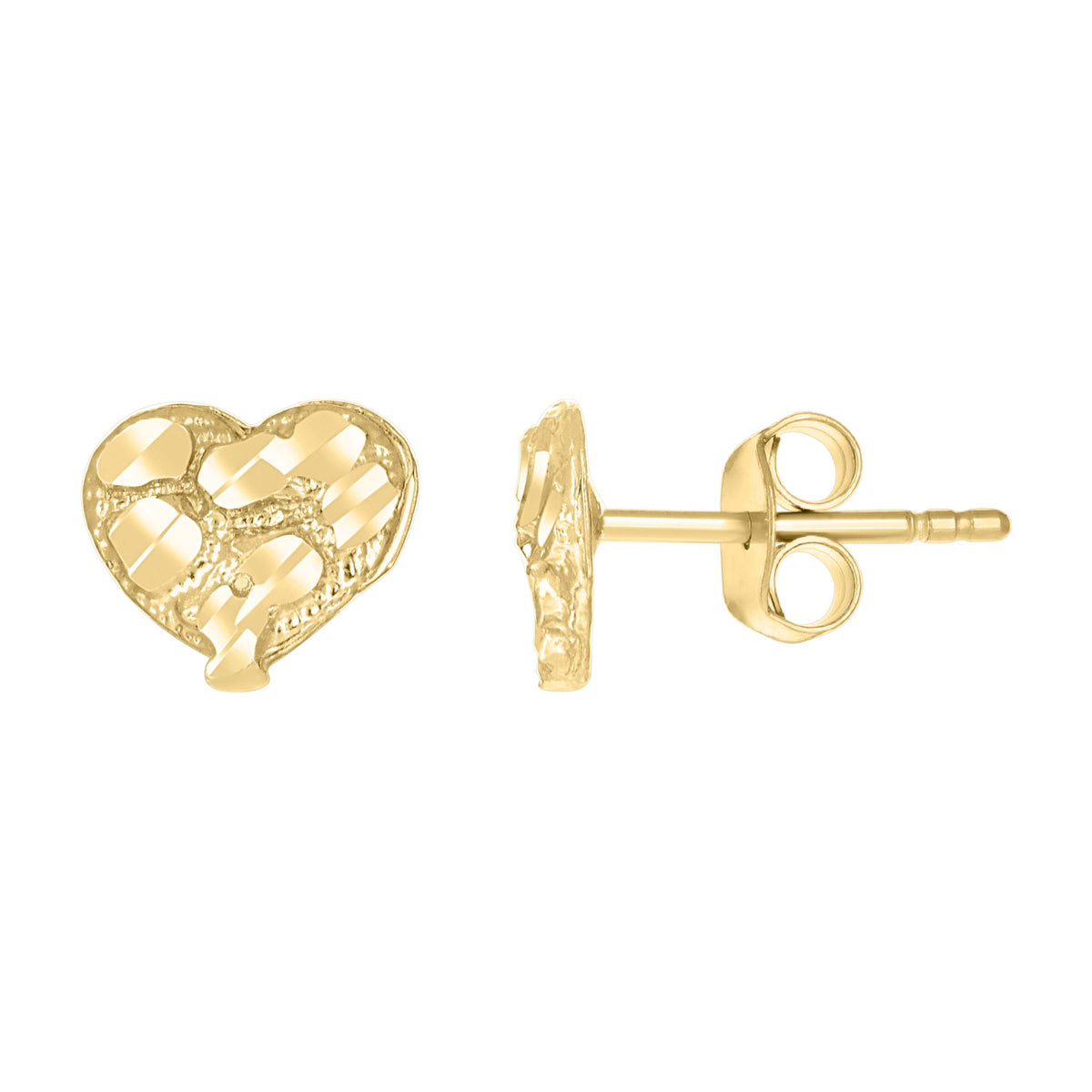 10K Yellow Gold Womens Heart Nugget Stud Earrings
