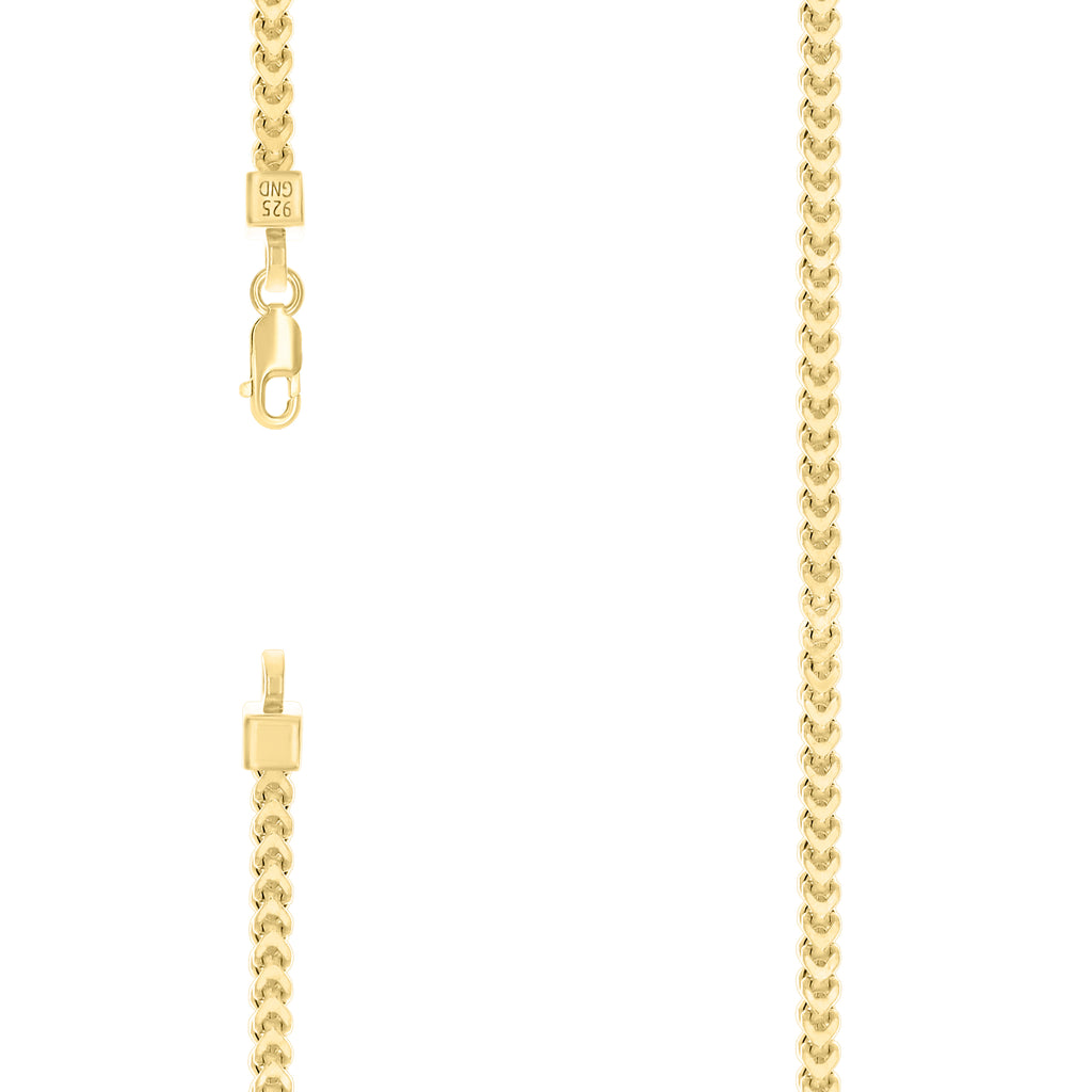 925 Silver Hollow Franco Chain Yellow 2.7mm