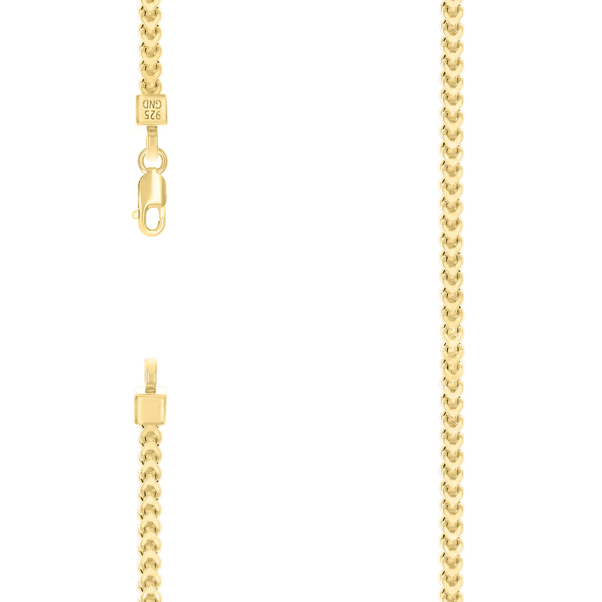 925 Silver Hollow Franco Chain Yellow 2.7mm