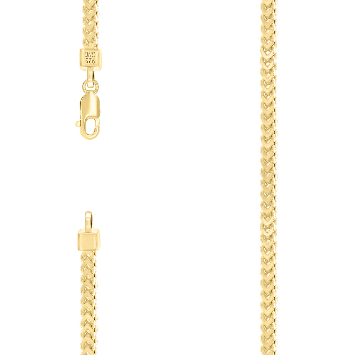 925 Silver Hollow Franco Chain Yellow 3.5mm-16