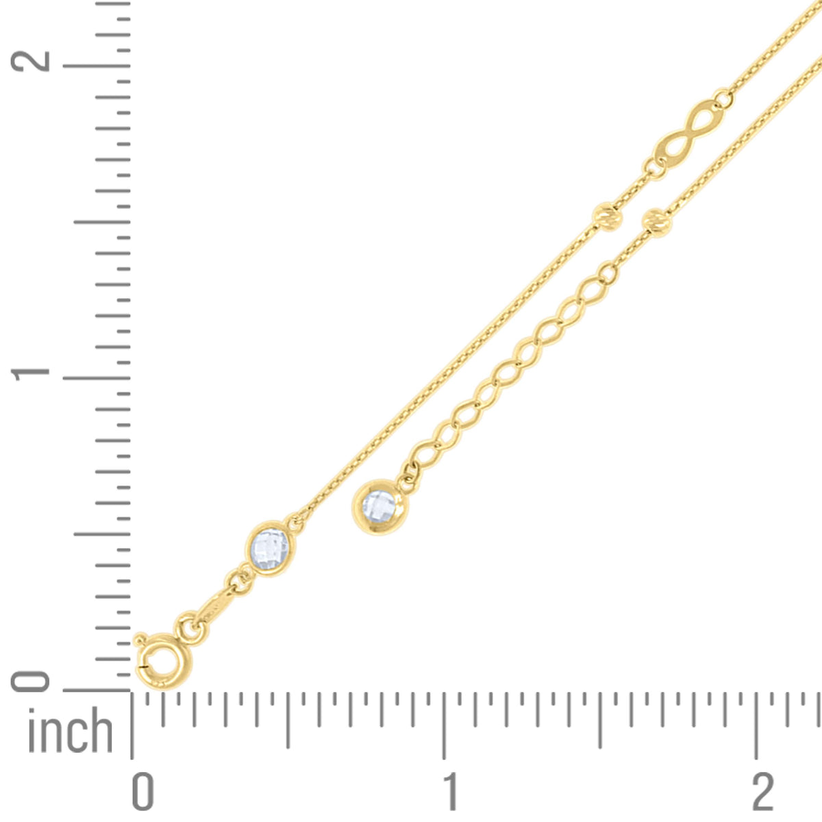 10K Yellow Gold Womens Cubic-Zirconia Diamond-cut Beaded Infinity Charms Chain Anklet Size 9 + 1 Inches