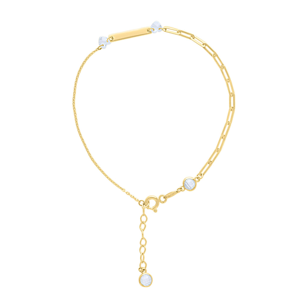 10K Yellow Gold Womens Heart Round Cubic-Zirconia Heart Bar Charms Chain Bracelet Size 7 + 1 Inches