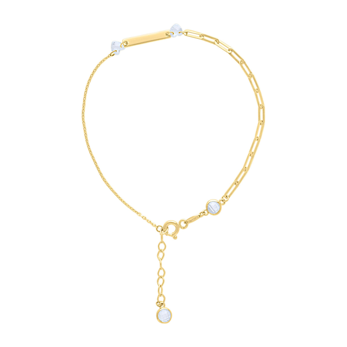 10K Yellow Gold Womens Heart Round Cubic-Zirconia Heart Bar Charms Chain Bracelet Size 7 + 1 Inches