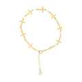 10K Yellow Gold Womens Cubic-Zirconia Cross Link Bracelet Size 7 + 1 Inches