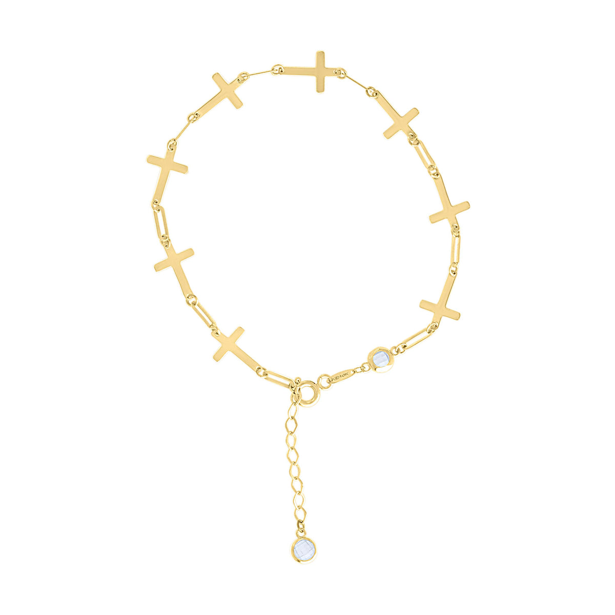 10K Yellow Gold Womens Cubic-Zirconia Cross Link Bracelet Size 7 + 1 Inches