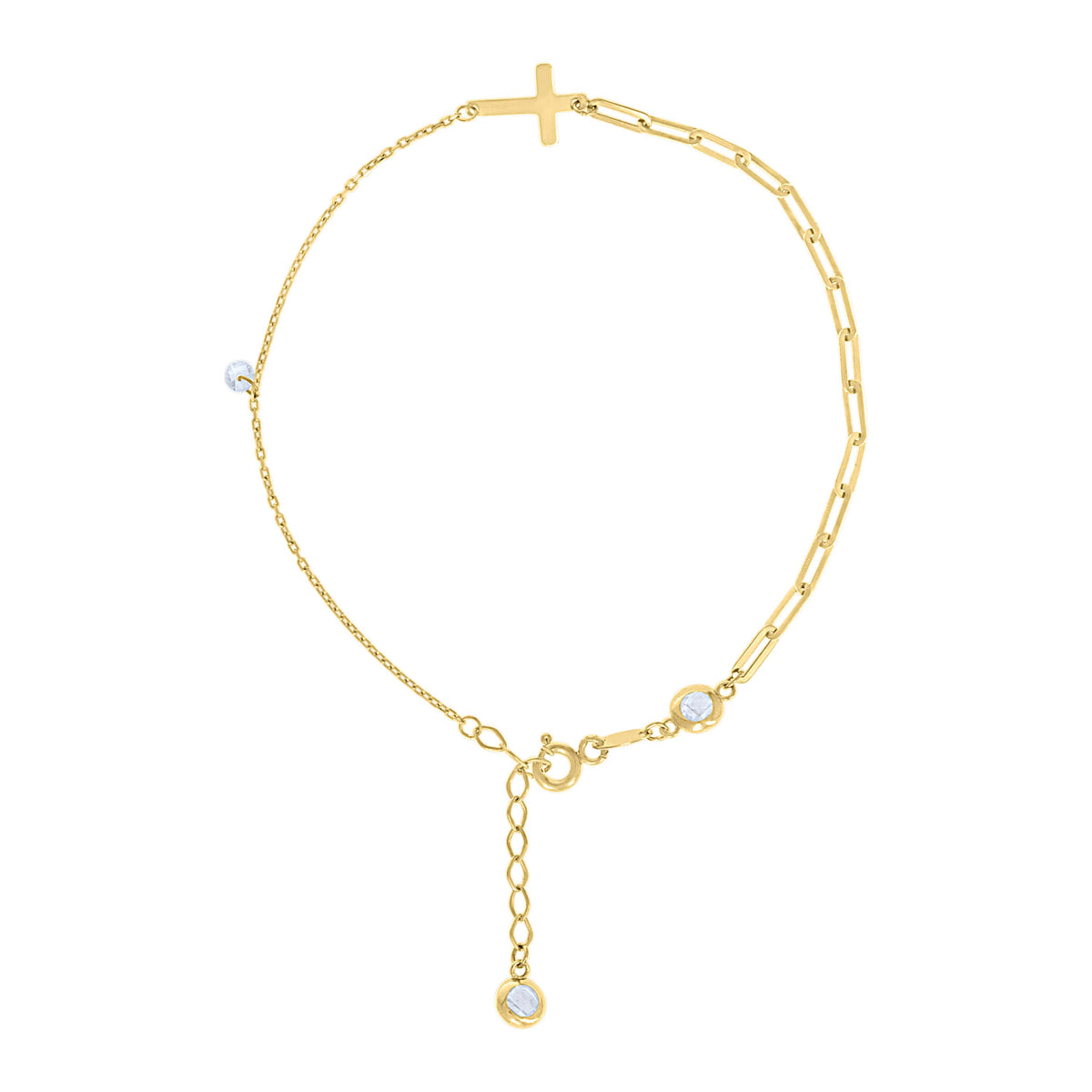 10K Yellow Gold Womens Cubic-Zirconia Cross Charms Chain Bracelet Size 7 + 1 Inches
