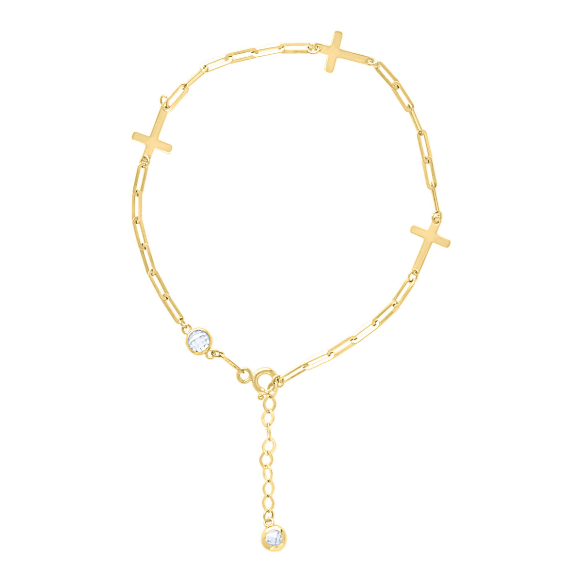 10K Yellow Gold Womens Cubic-Zirconia Cross Charms Chain Bracelet Size 7 + 1 Inches