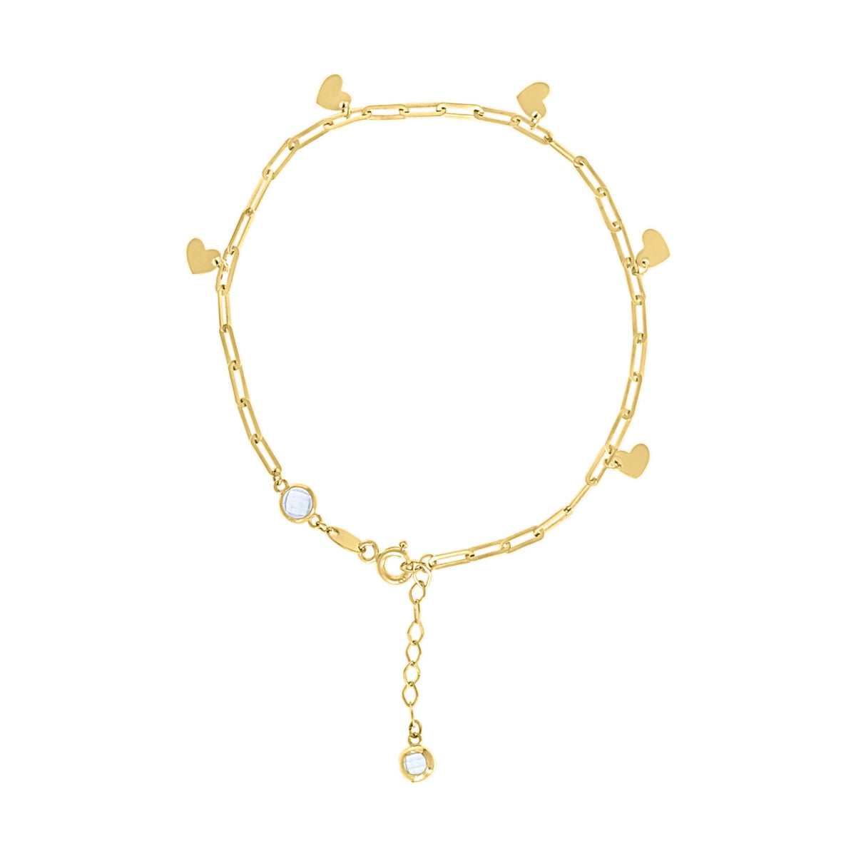 10K Yellow Gold Womens Cubic-Zirconia Heart Charms Chain Bracelet Size 7 + 1 Inches