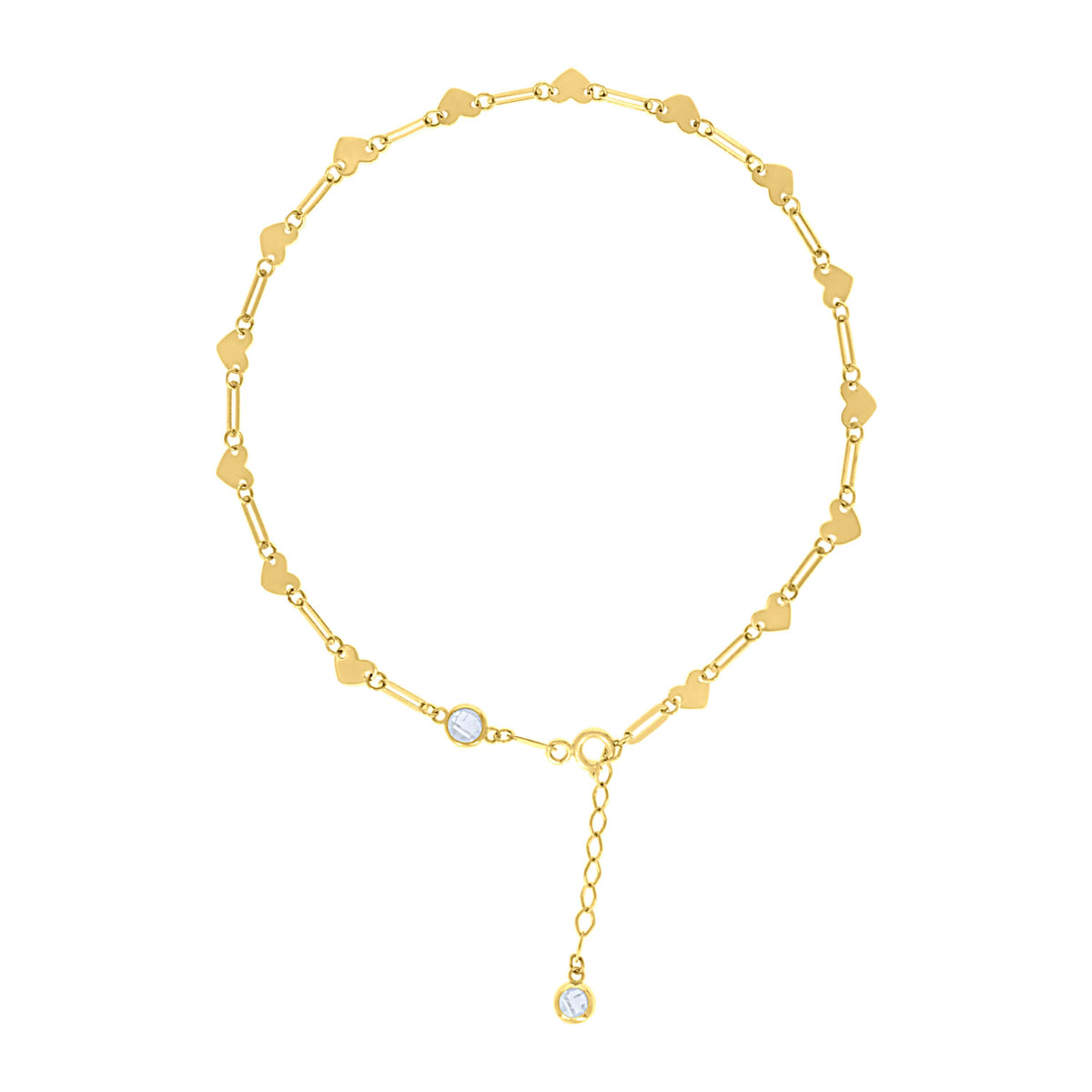 10K Yellow Gold Womens Cubic-Zirconia Heart Link Anklet Size 9 + 1 Inches