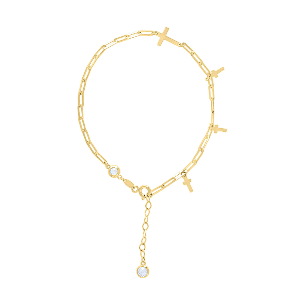 10K Yellow Gold Womens Cubic-Zirconia Cross Charms Chain Bracelet Size 7 + 1 Inches