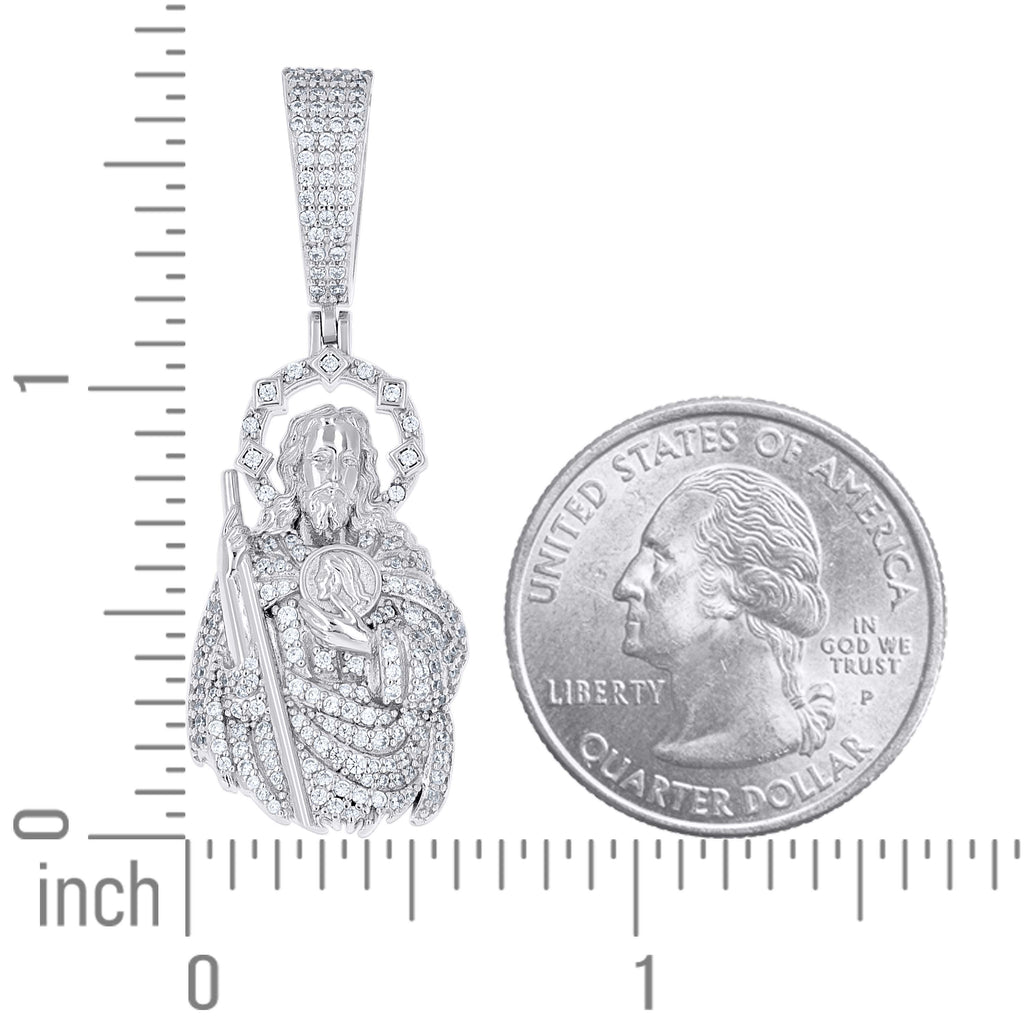925 Sterling Silver Unisex 0.95ct Moissanite St. Jude Religious Pendant