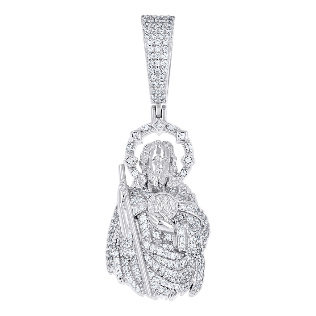 925 Sterling Silver Unisex 0.95ct Moissanite St. Jude Religious Pendant