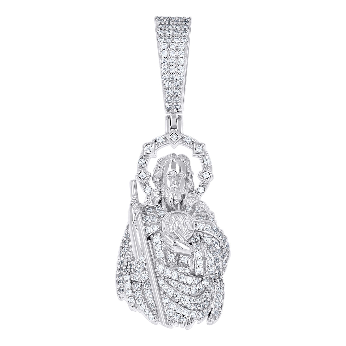 925 Sterling Silver Unisex 0.95ct Moissanite St. Jude Religious Pendant