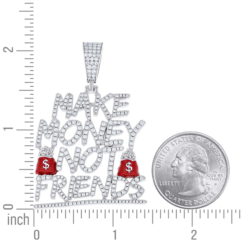 925 Sterling Silver Unisex 3.03ct Moissanite Enameled Make Money Not Friends Talking Fashion Pendant