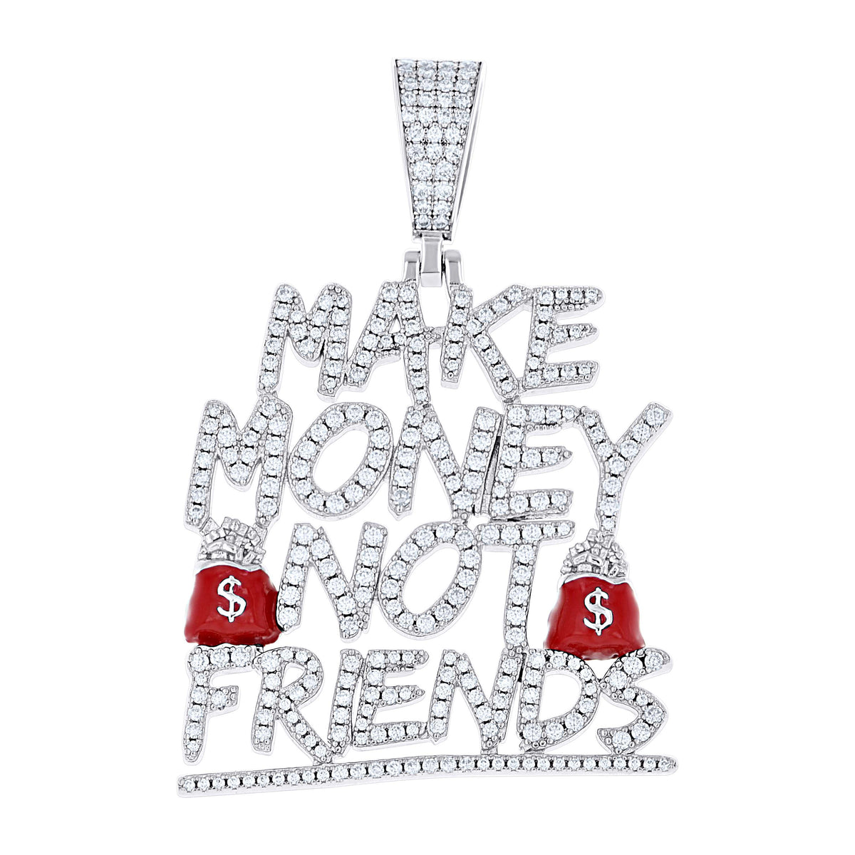 925 Sterling Silver Unisex 3.03ct Moissanite Enameled Make Money Not Friends Talking Fashion Pendant