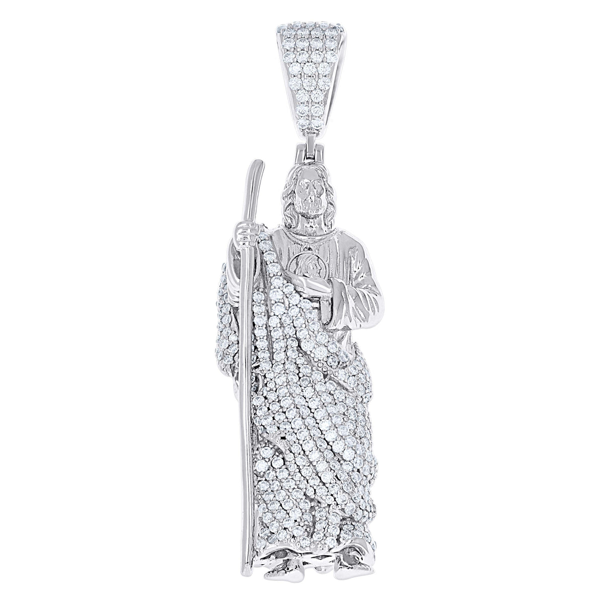 925 Sterling Silver Mens 4.40ct Moissanite St. Jude Religious Pendant