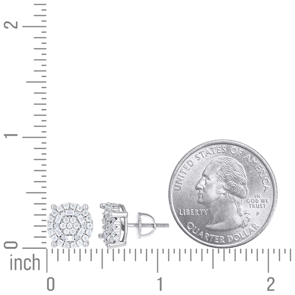 925 Sterling Silver Womens Round Baguette 0.71ct, 0.37ct Moissanite Round Fashion Stud Earrings
