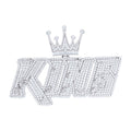 925 Sterling Silver Mens Baguette Round Cubic-Zirconia King Crown Talking Fashion Pendant