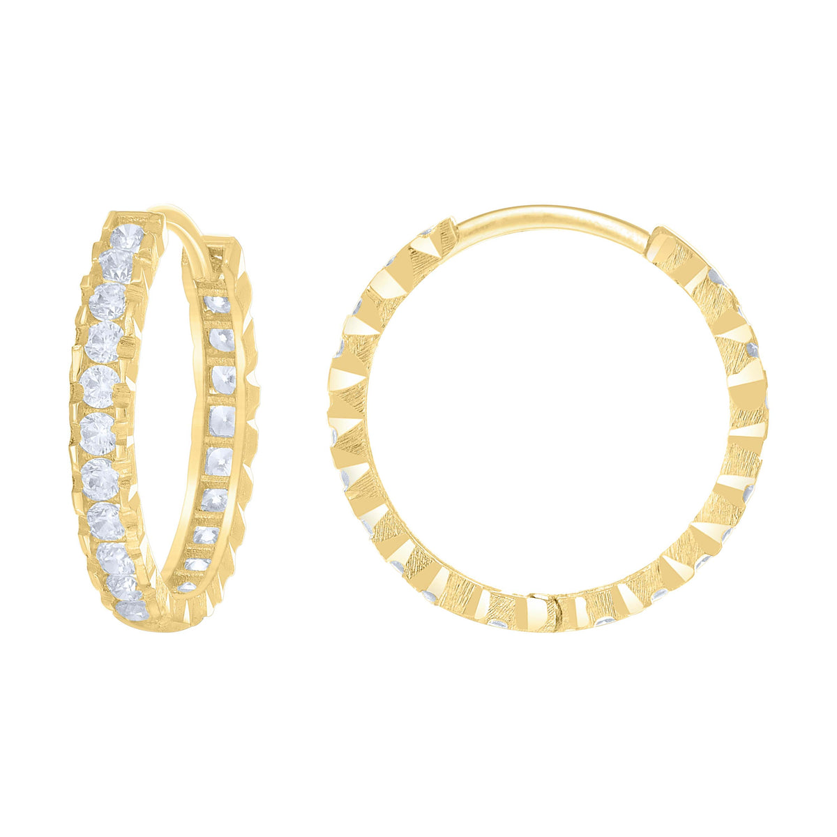 14K Gold Cubic Zirconia Hoop Earings