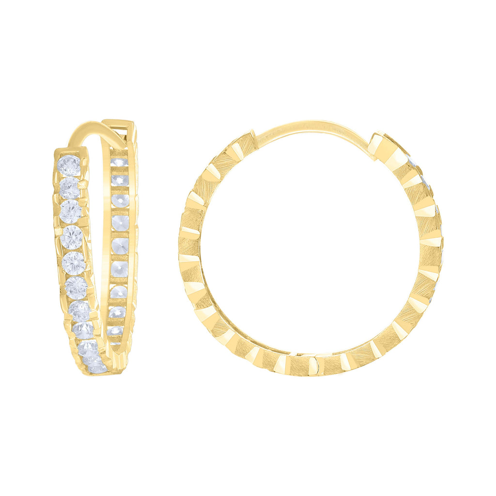 14K Gold Cubic Zirconia Hoop Earings