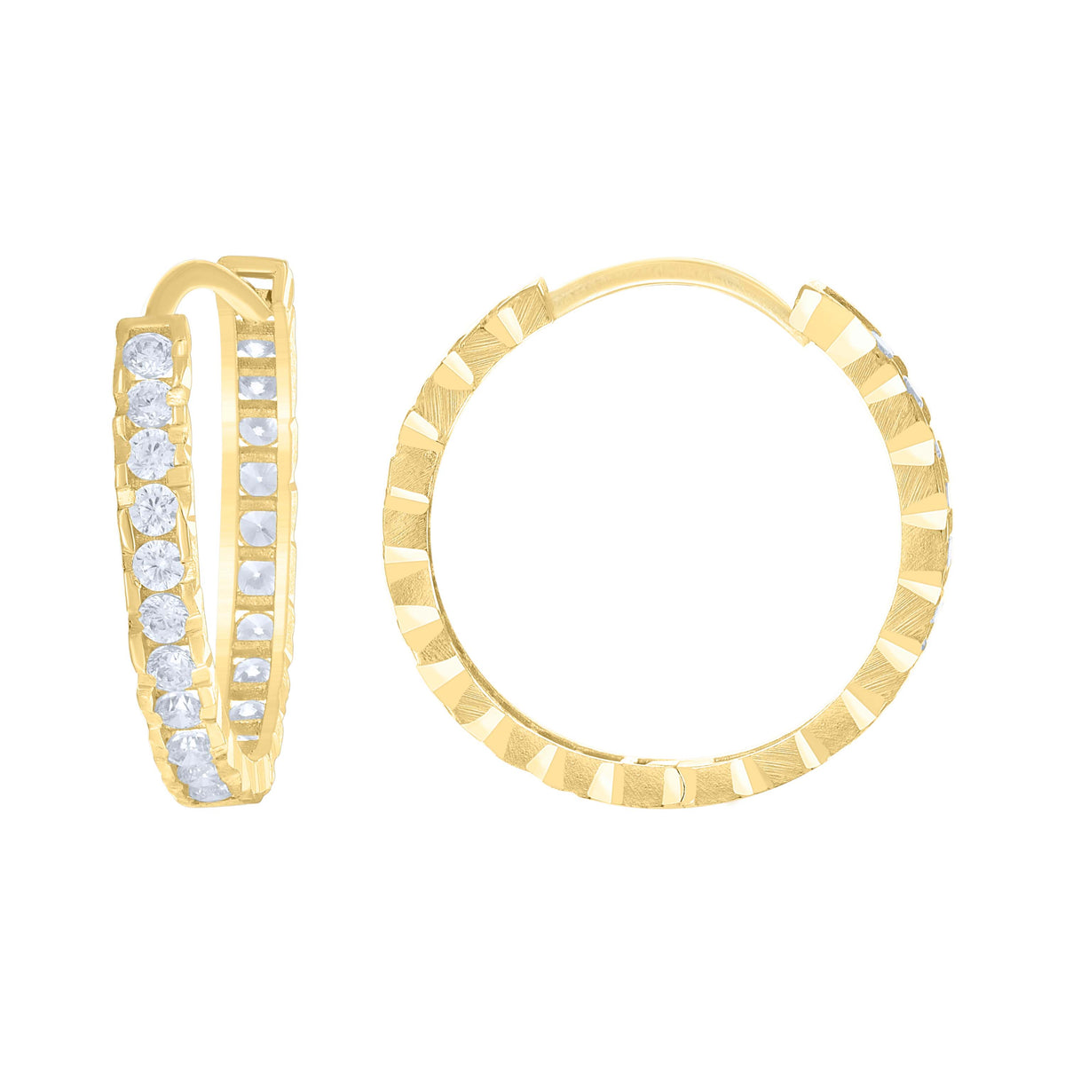 14K Gold Cubic Zirconia Hoop Earings
