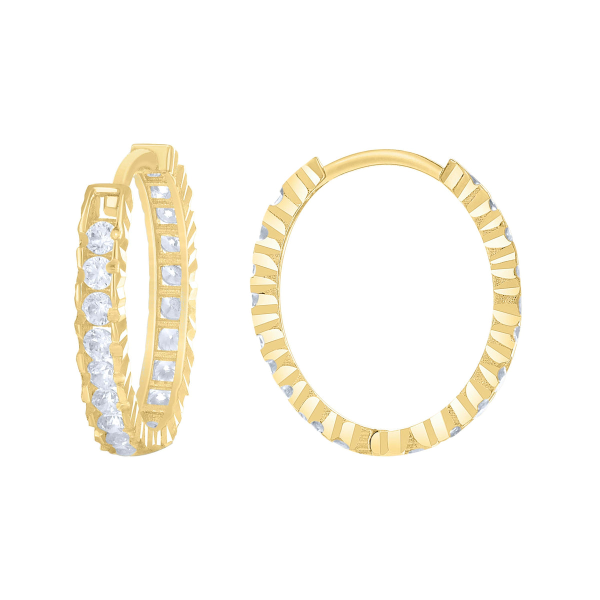 14K Gold Cubic Zirconia Hoop Earings