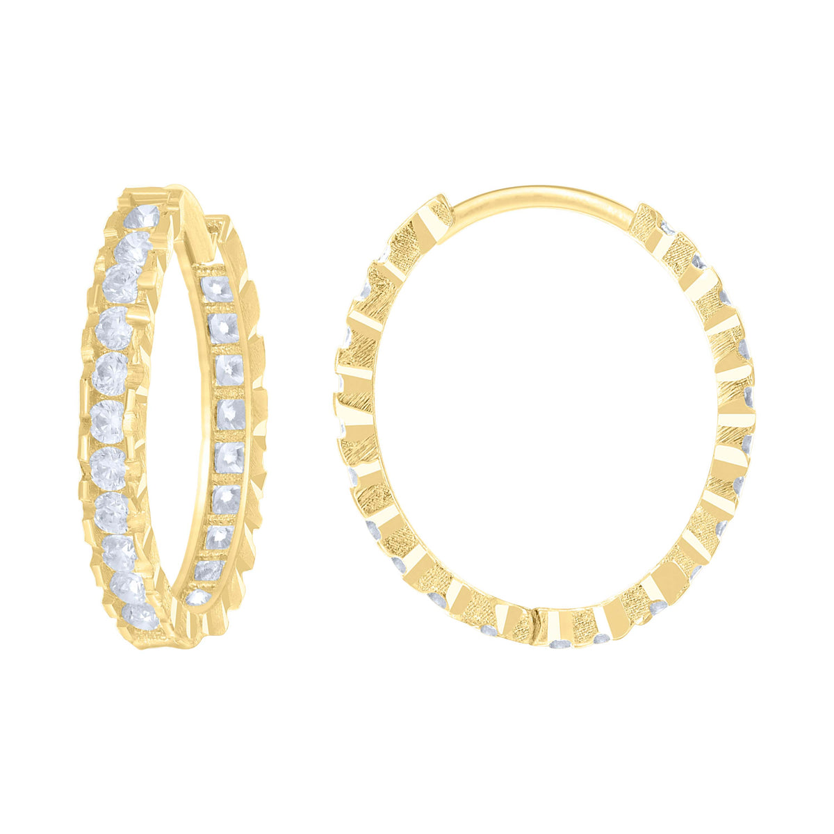 14K Gold Cubic Zirconia Hoop Earings