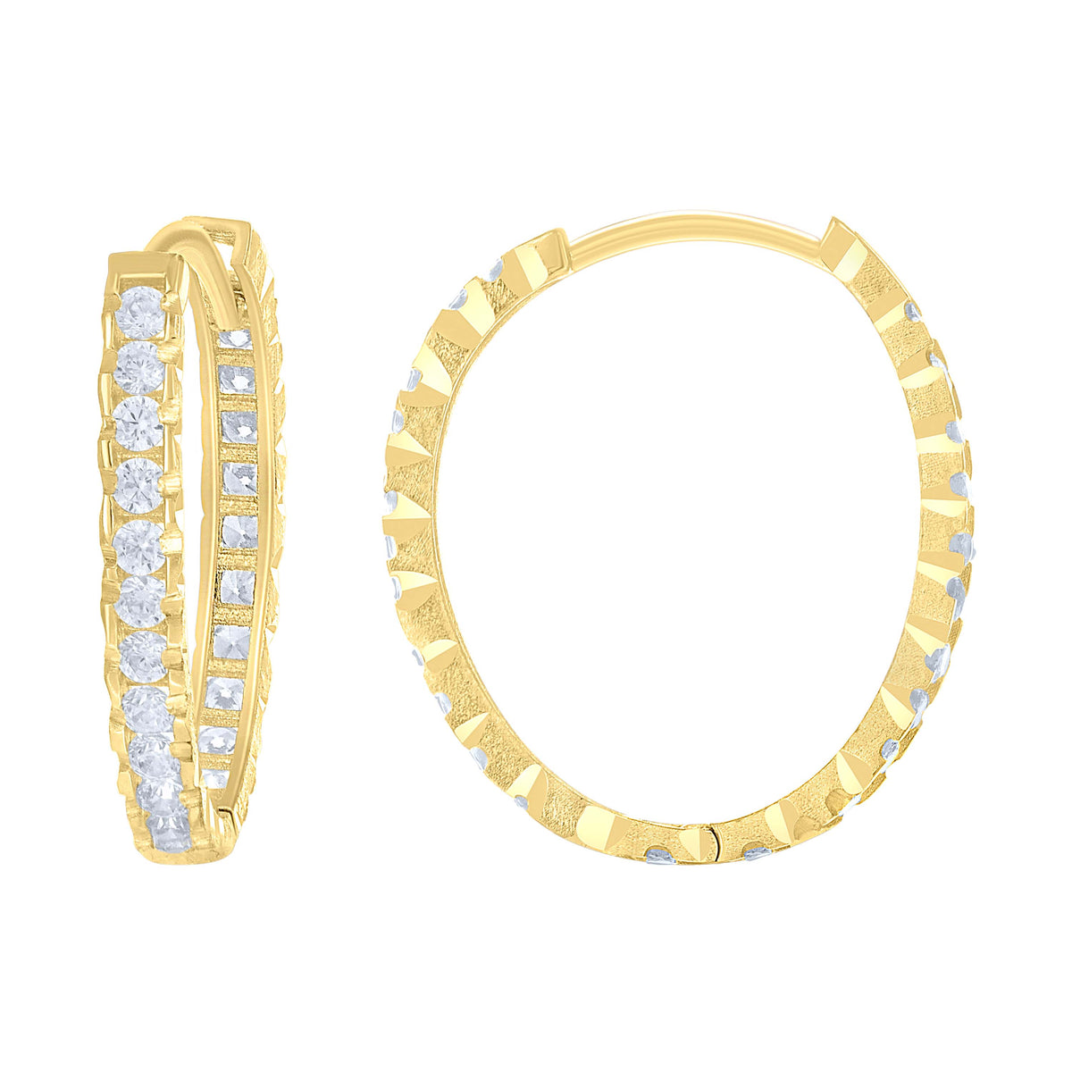 14K Gold Cubic Zirconia Hoop Earings