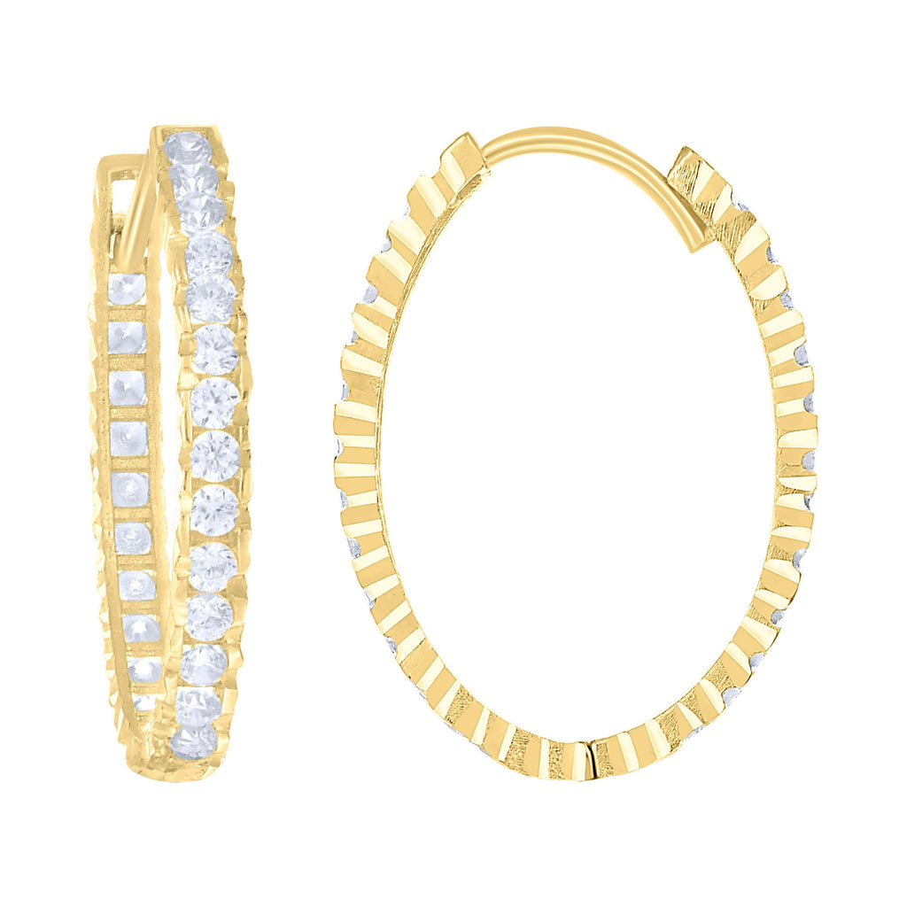 14K Gold Cubic Zirconia Hoop Earings