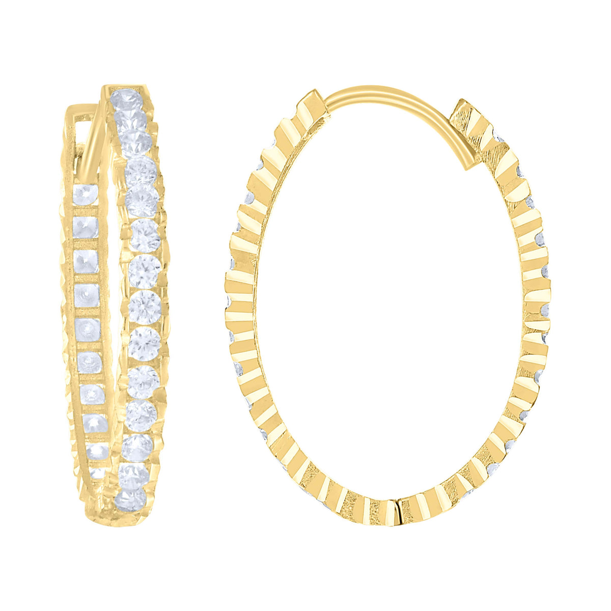 14K Gold Cubic Zirconia Hoop Earings