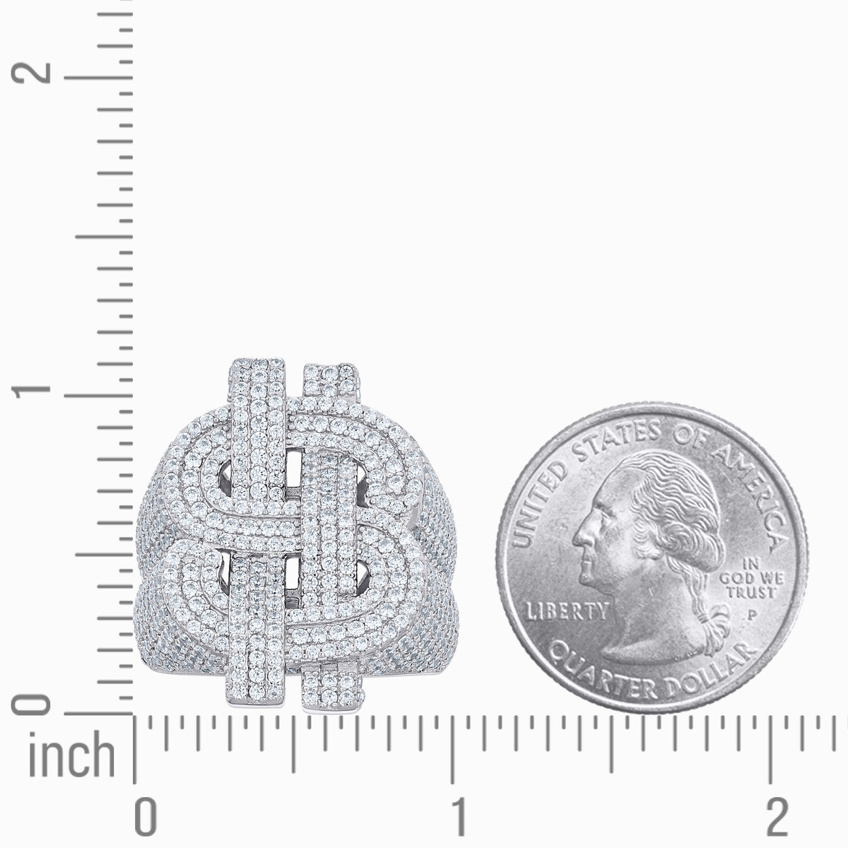 925 Sterling Silver Mens 4.79ct Moissanite Dollar Sign Currency Ring