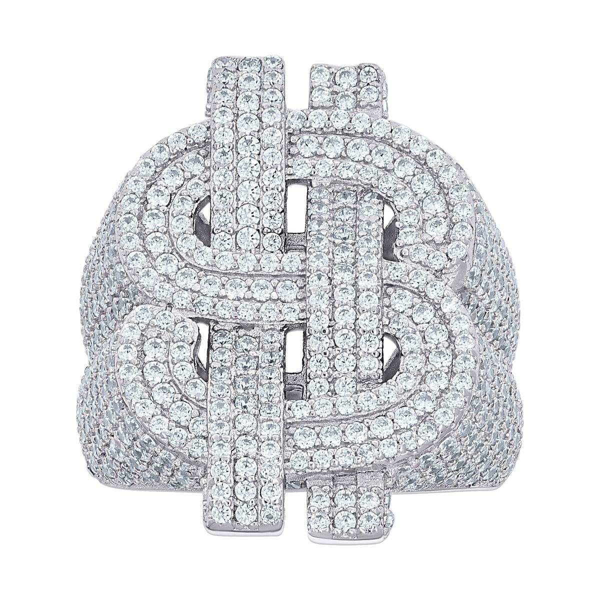 925 Sterling Silver Mens 4.79ct Moissanite Dollar Sign Currency Ring
