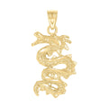 10K Yellow Gold Textured Unisex Dragon Snake Animal Charm Pendant