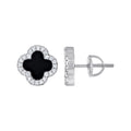 925 Sterling Silver Womens Cubic-Zirconia Black Enameled Clover Good Luck Stud Earrings 10mm