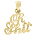 10K Yellow Gold Textured Unisex Oh Shit Letters & Words Charm Pendant