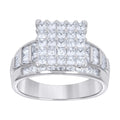 925 Sterling Silver Womens Baguette/Princess-Cut Round Cubic-Zirconia Square Head Fashion Ring